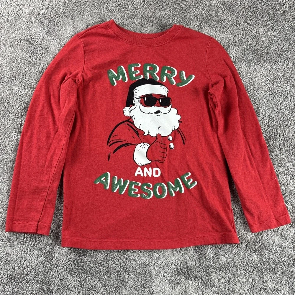 Carter's Kid Long Sleeve T-Shirt Kids Size 5/5A Red‎ Christmas Santa